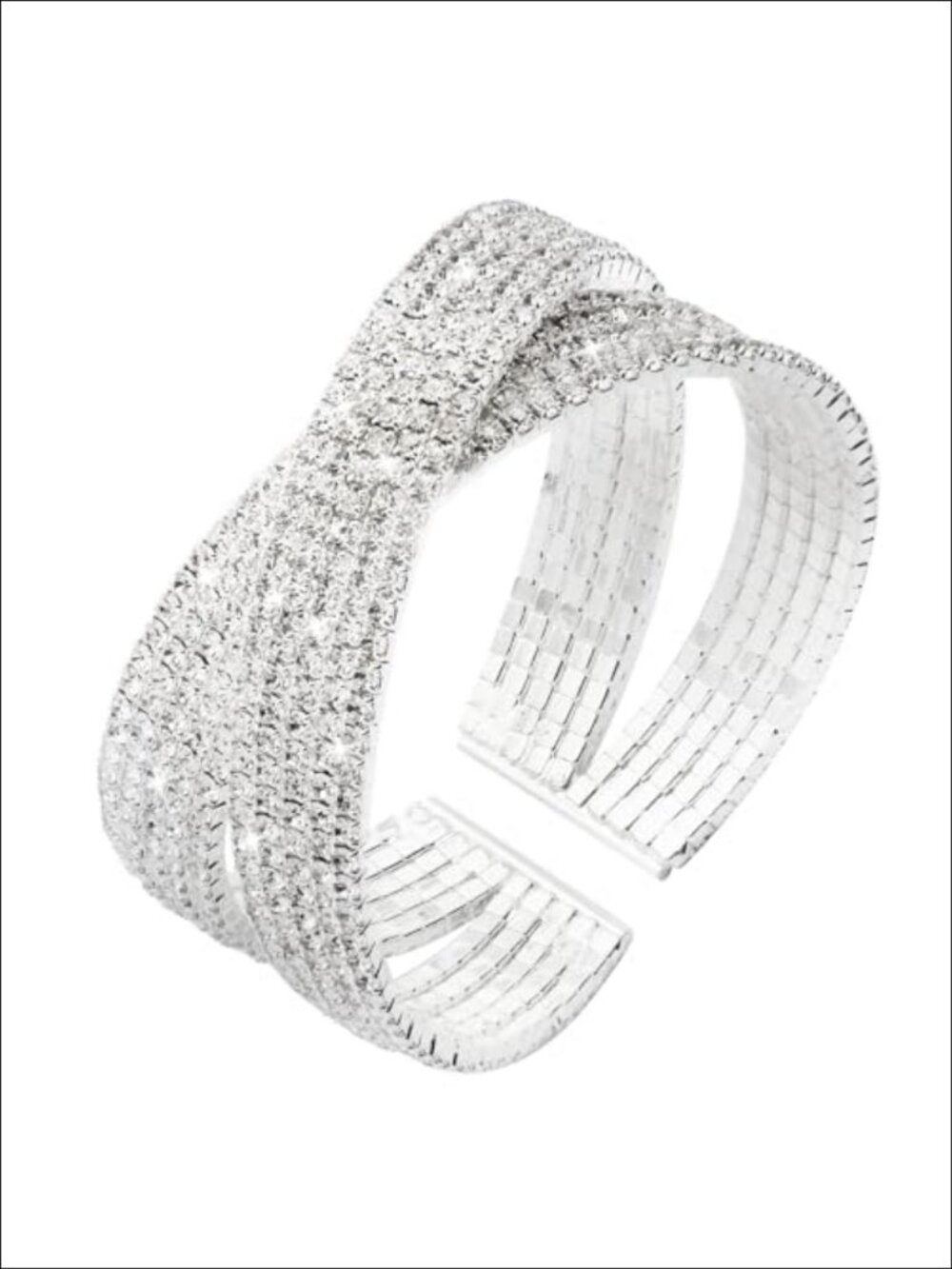 Silver Rhinestone Multilayer Cuff Bracelet Zircon Crystal Bridal Prom Party